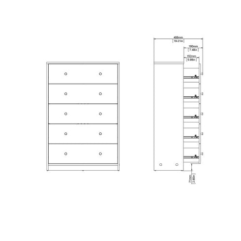 May Chest of 5 Drawers in White